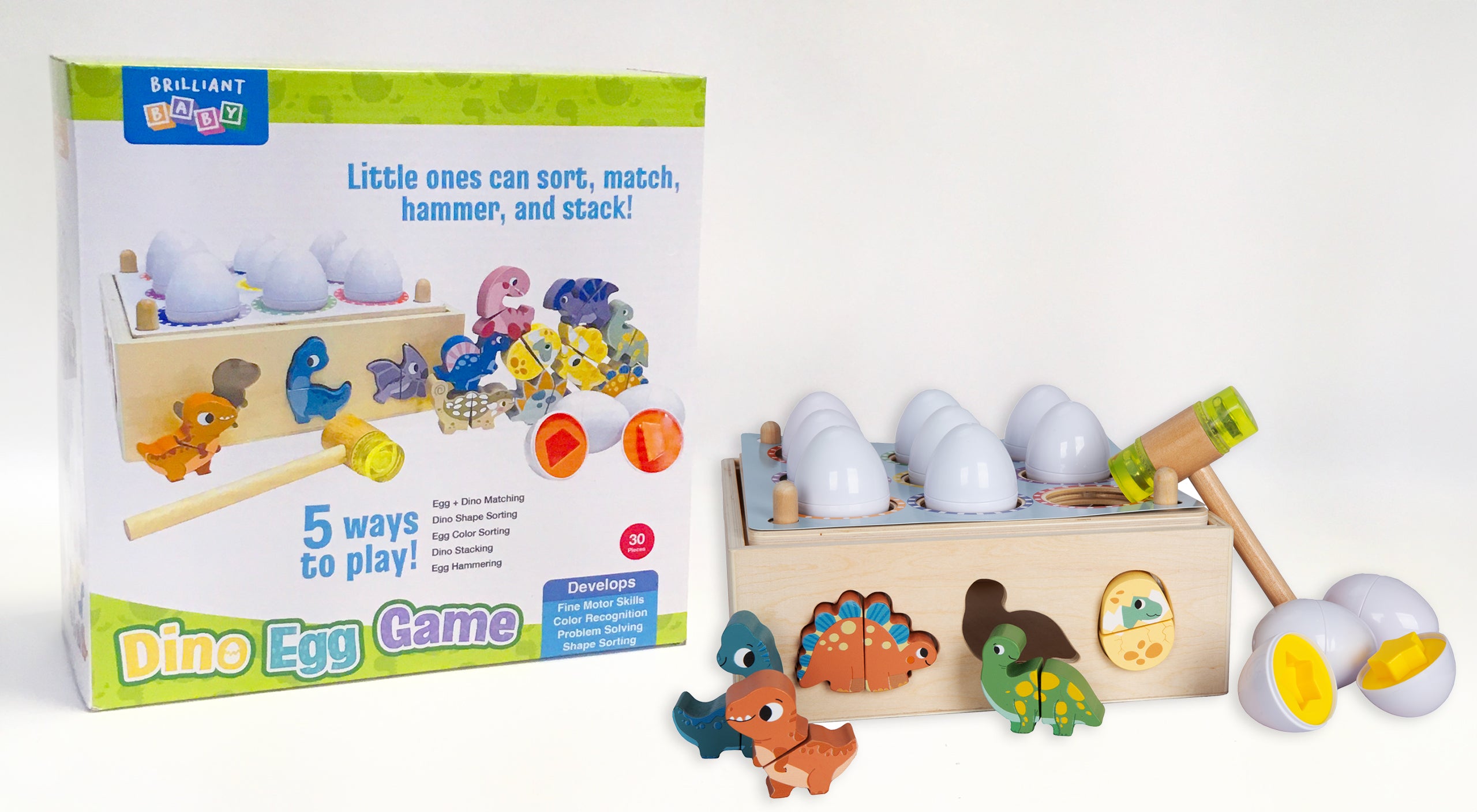 brilliant baby little hippo  julian & luca dinosaur egg game for sorting stacking and color matching