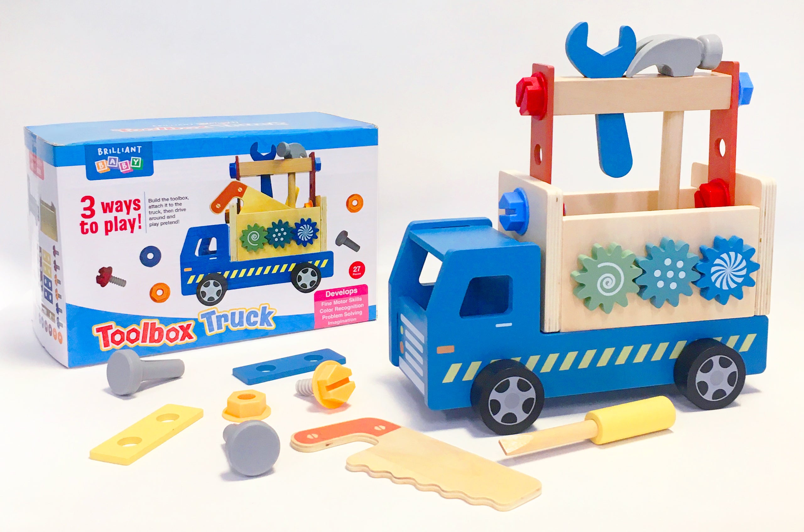 brilliant baby little hippo julian & luca toolbox truck wooden toy for toddlers