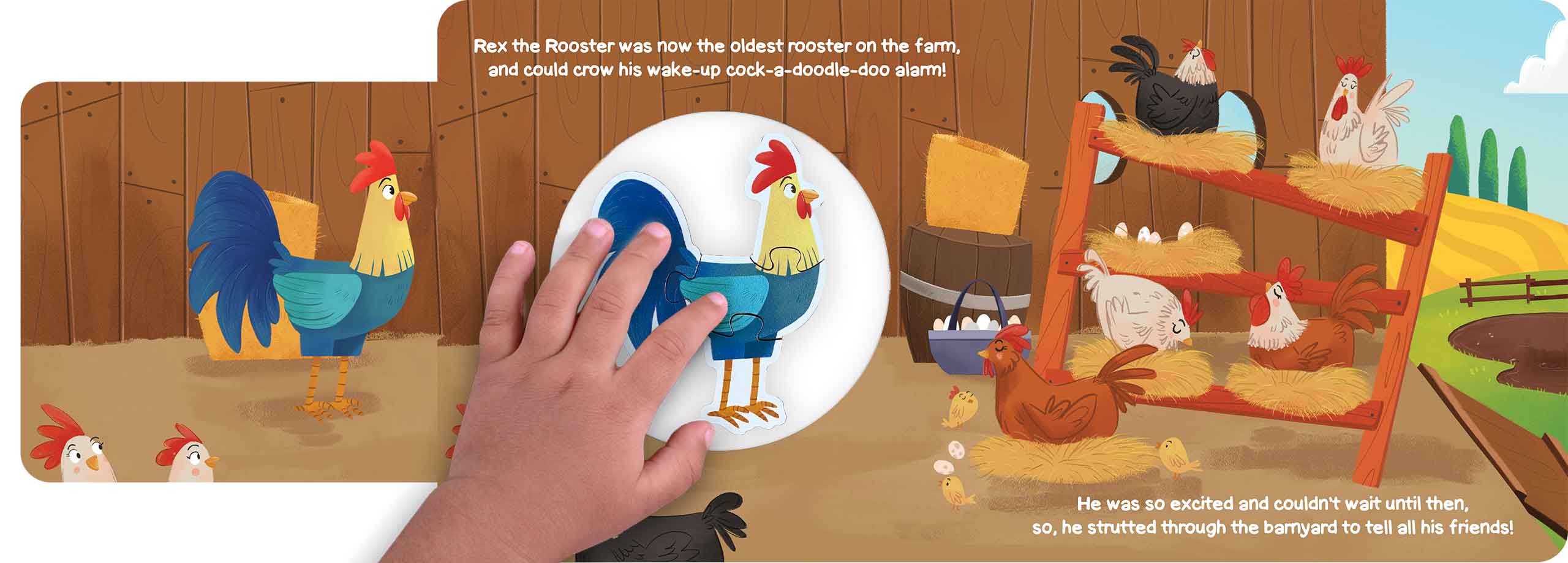 little hippo books rooster on the farm toddler book with wooden rooster puzzle