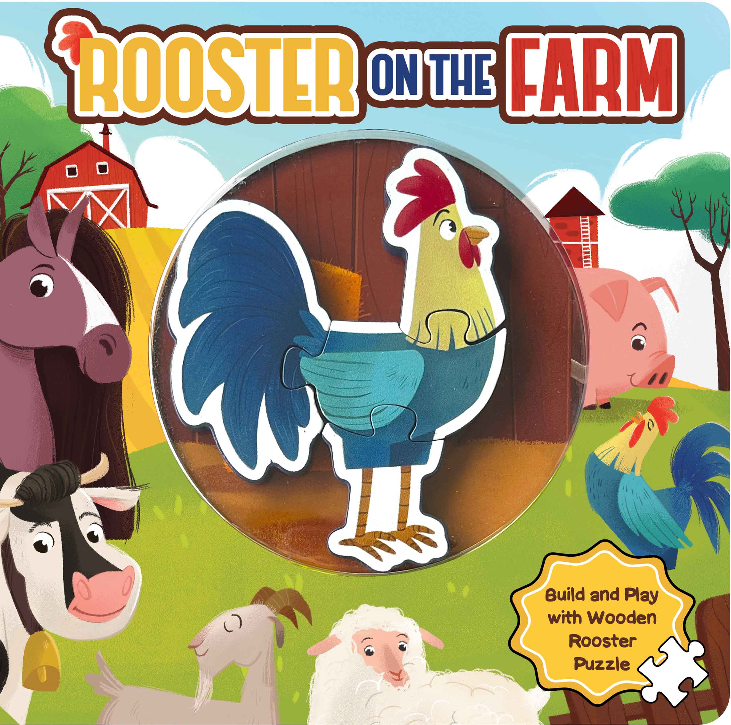 little hippo books rooster on the farm toddler book with wooden rooster puzzle