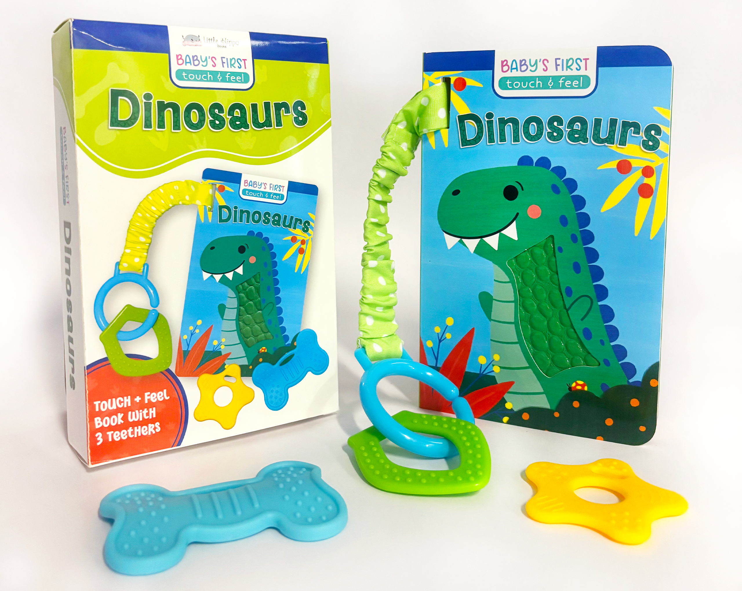 little hippo books sensory dinosaur touch and feel book with teether set