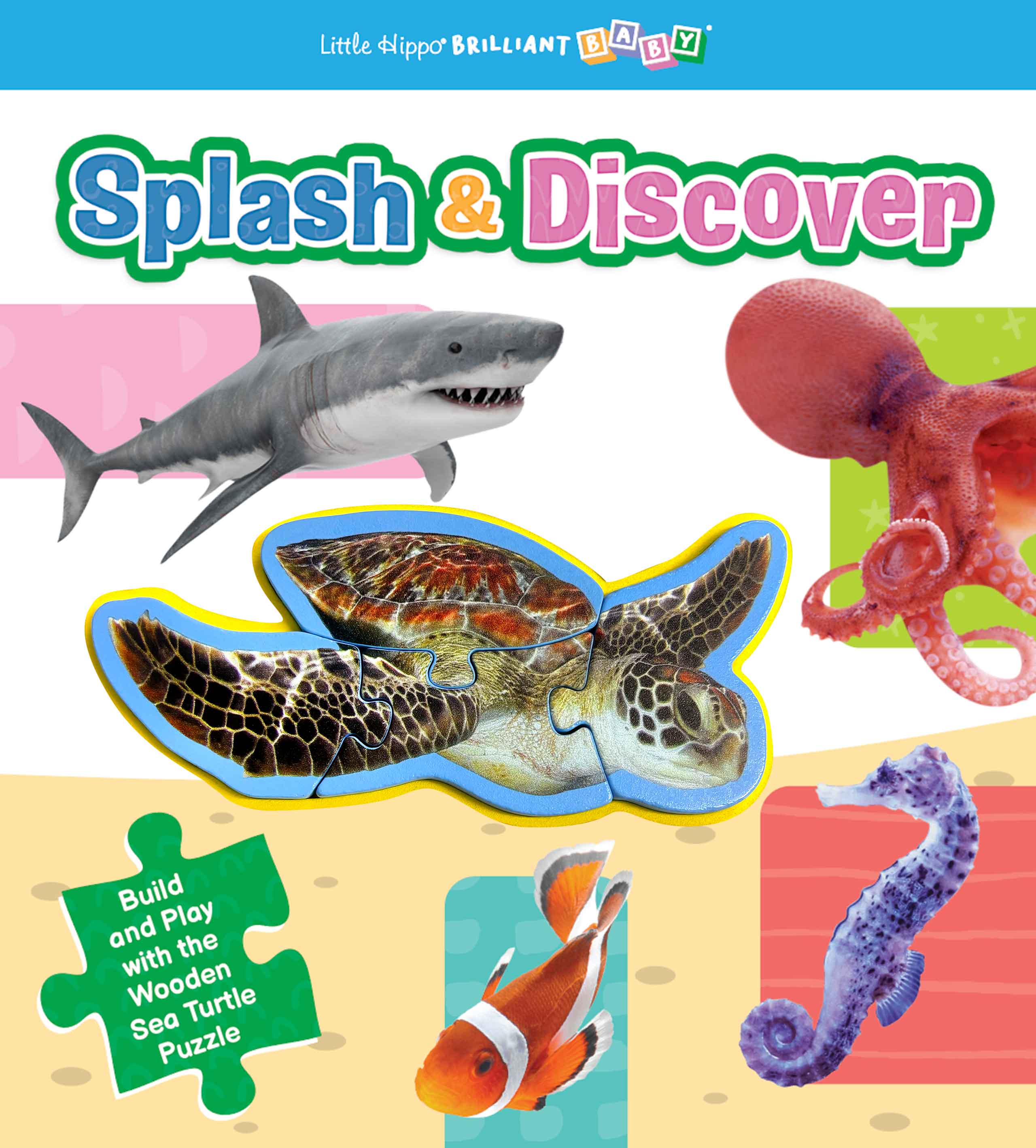 little hippo books splash and discover book with wooden puzzle for toddlers 