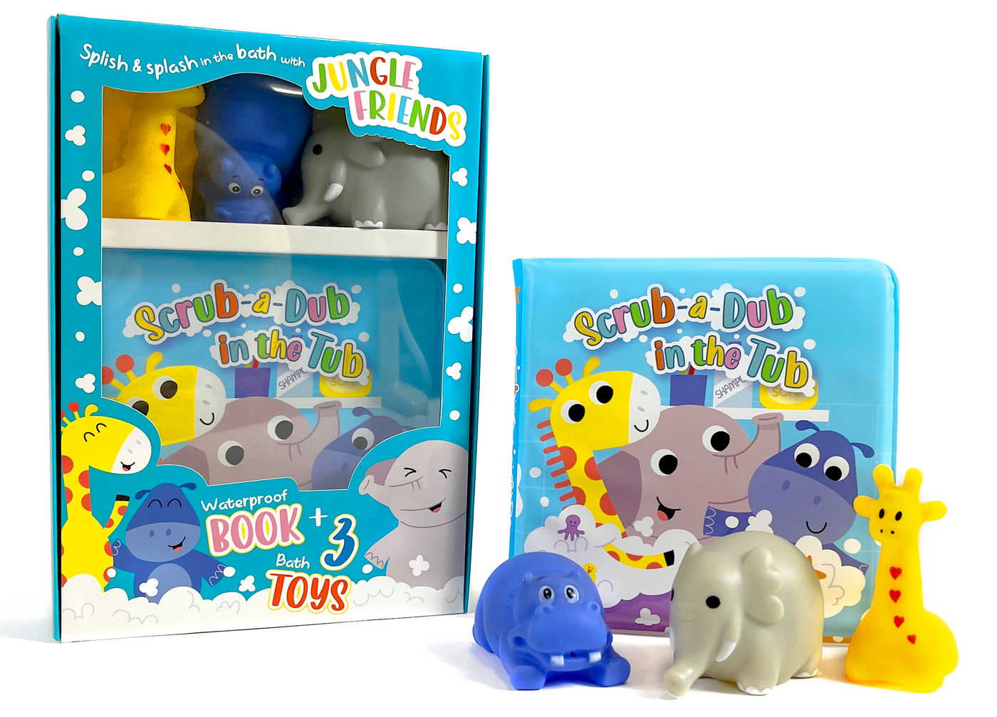 little hippo books bath toy set jungle friends rub a dub