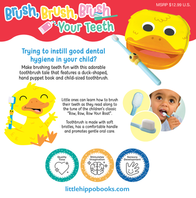 little hippo books toothbrush set with duck puppet book