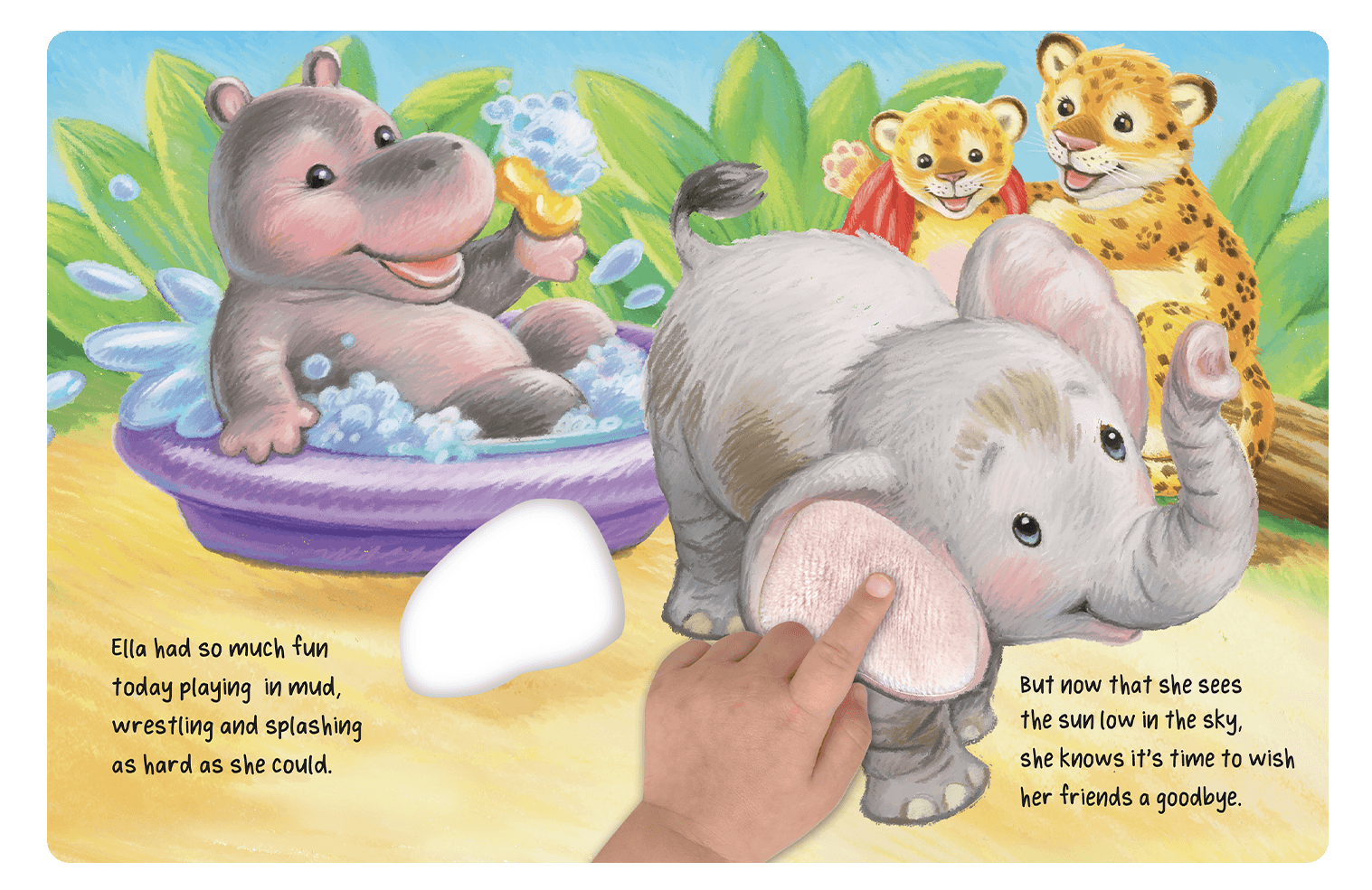 Little Hippo: Touch and Feel Ella's Bath Time Board Book Children Tactile Learning Real Photography bedtime hippo elephant zebra tiger owl bath time