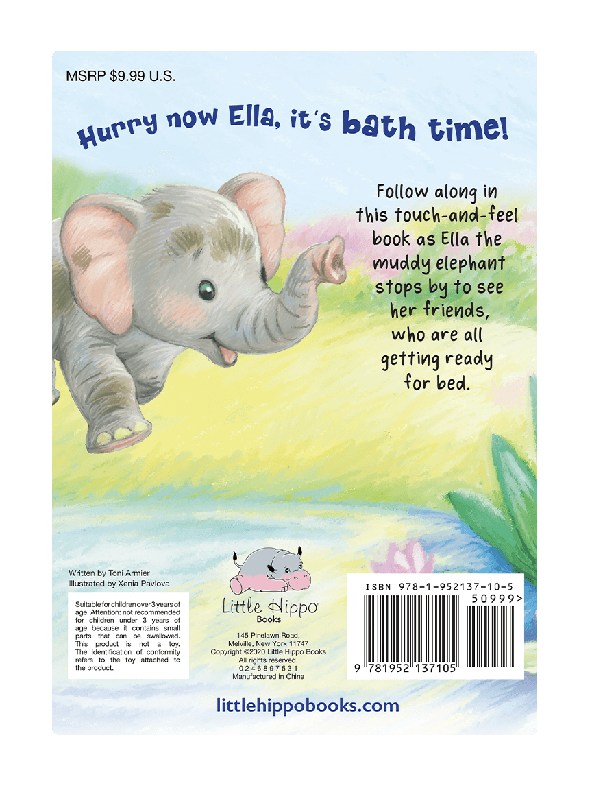 Little Hippo: Touch and Feel Ella's Bath Time Board Book Children Tactile Learning Real Photography bedtime hippo elephant zebra tiger owl bath time
