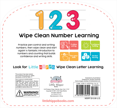 Little Hippo Books Wipe Clean Number Learning 123