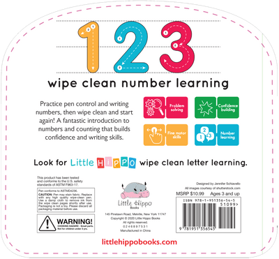 Little Hippo: Wipe Clean Write and Wipe Numbers 123 Board Book Children Learning