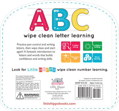 Little Hippo: Wipe Clean Write and Wipe Alphabet ABC Board Book Children Learning